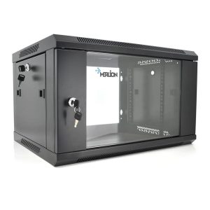 Шафа Merlion 6U, 600*450*367 (Ш*Г*В) мм загартоване скло, чорна, сталь 1,2мм з замком (в розібраному вигляді!!!)