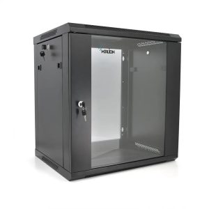 Шафа Merlion 12U, 600*450*634 (Ш*Г*В) мм загартоване скло, чорна, сталь 1,2мм з замком (в розібраному вигляді!!!)