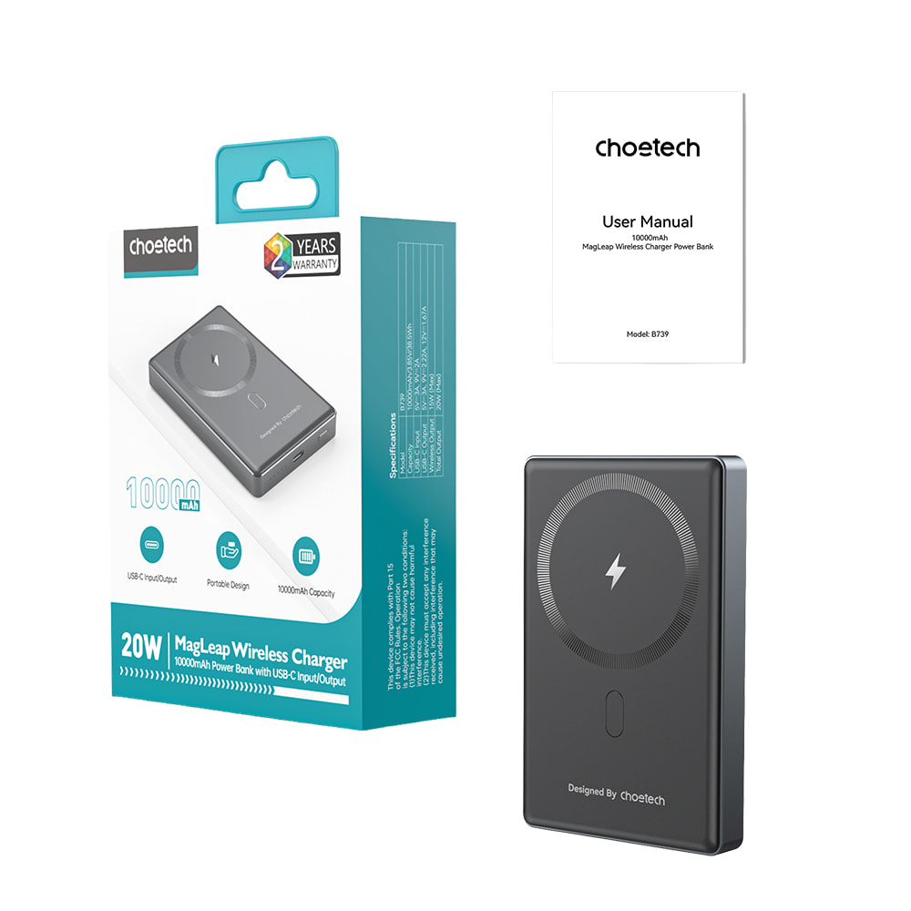 Power Bank B735 з магнітною зарядкою 10000mAh Black Choetech Power Bank B735 з магнітною зарядкою 10000mAh Black Choetech