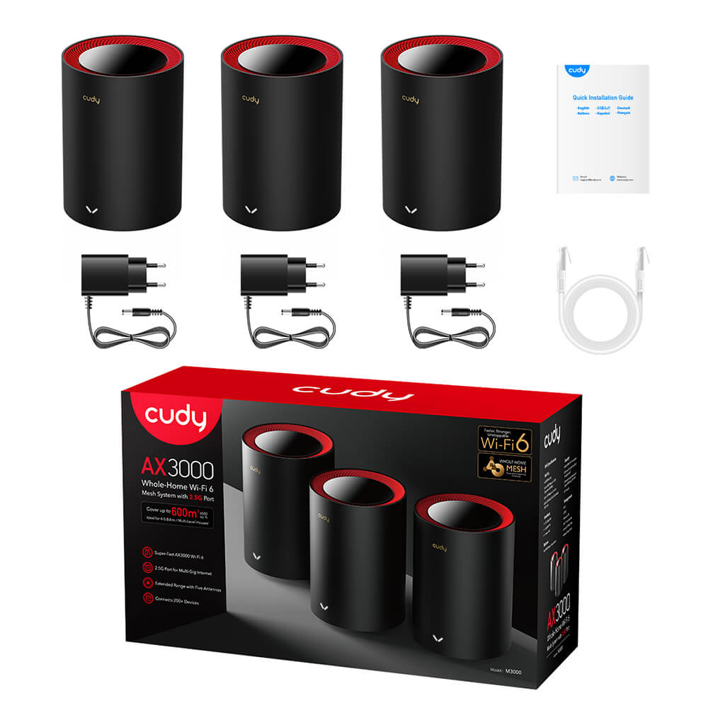 Mesh-система M3000 BLACK Wi-Fi 6 2.5G (3-Pack) Cudy Mesh-система M3000 BLACK Wi-Fi 6 2.5G (3-Pack) Cudy