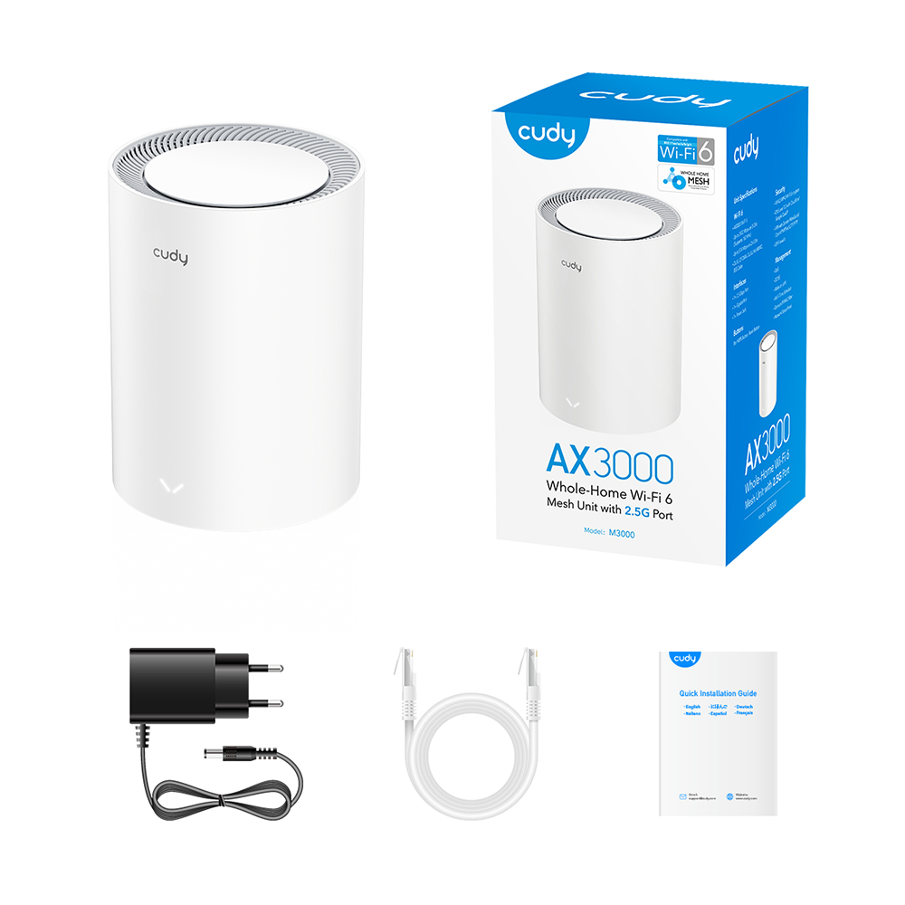 Mesh-система M3000 WHITE Wi-Fi 6 2.5G (1-Pack) Cudy Mesh-система M3000 WHITE Wi-Fi 6 2.5G (1-Pack) Cudy