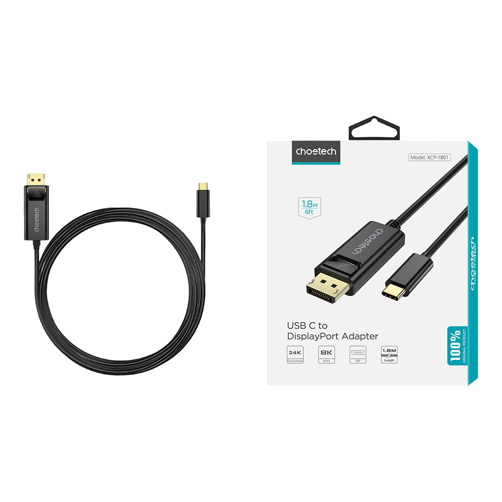 Кабель XCP-1801 USB-C to DisplayPort 8K@60Hz 1.8m Black Choetech Кабель XCP-1801 USB-C to DisplayPort 8K@60Hz 1.8m Black Choetech