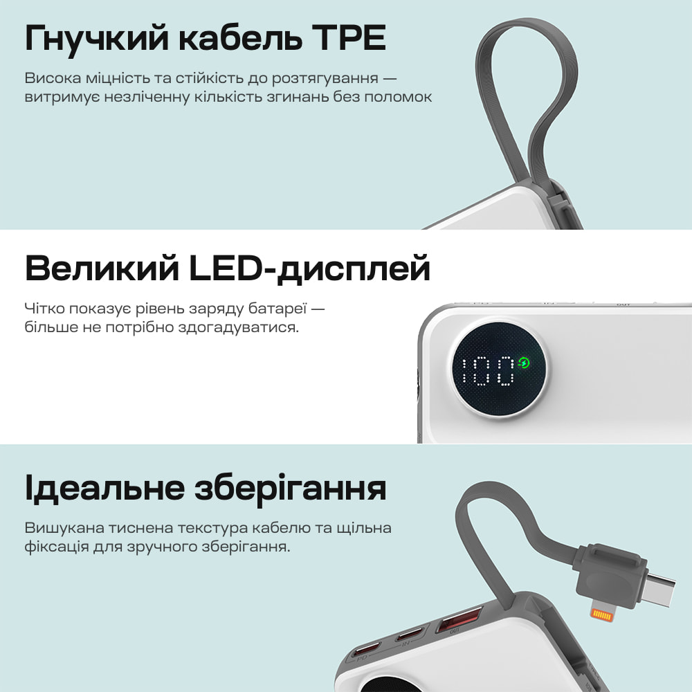Power Bank B695 з магнітною зарядкою 10000mAh White Choetech Power Bank B695 з магнітною зарядкою 10000mAh White Choetech