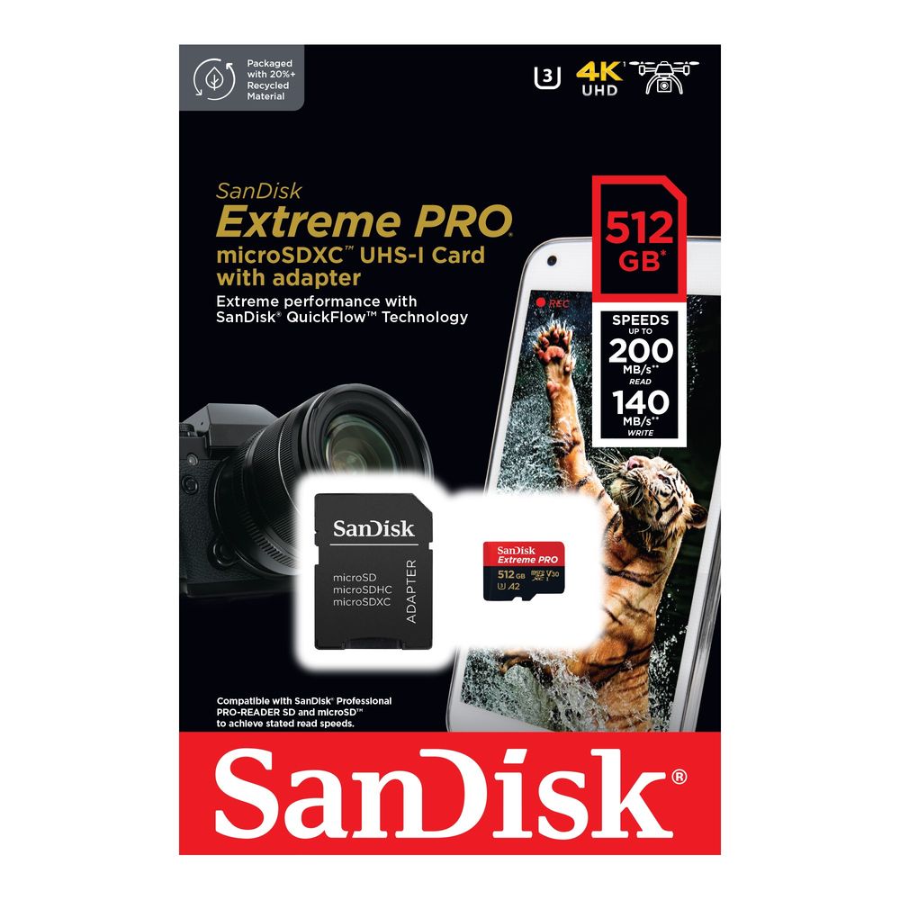 Miсro-SDXC 512GB SanDisk Extreme PRO TransFlash Memory Card (з SD адаптером) class 10 UHS-I Miсro-SDXC 512GB SanDisk Extreme PRO TransFlash Memory Card (з SD адаптером) class 10 UHS-I