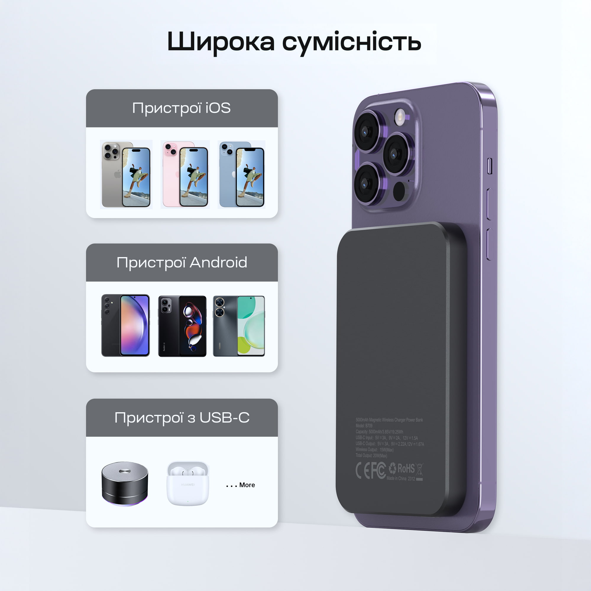 Power Bank B709 з магнітною зарядкою 5000mAh Black Choetech Power Bank B709 з магнітною зарядкою 5000mAh Black Choetech