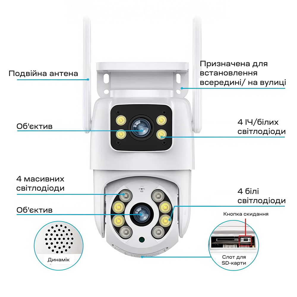 Відеокамера VLC-9130WI/2C (Tuya) 3Mp+3Mp, поворотна IP PTZ, SD-карта, Wi-Fi, f=3.6mm+3.6mm  Light Vision