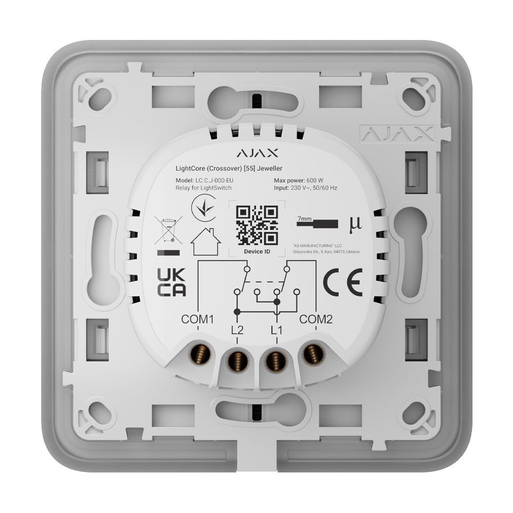 Розумний перехресний вимикач світла Ajax LightSwitch (Crossover) Jeweller White Розумний перехресний вимикач світла Ajax LightSwitch (Crossover) Jeweller White