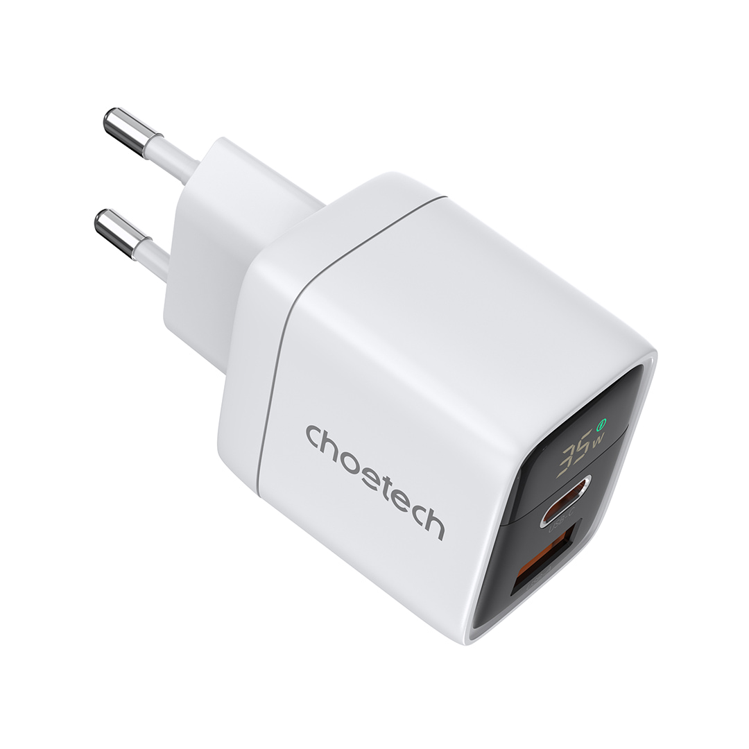 Адаптер PD6052 PD35W GAN A+C Display wall charger White Choetech Адаптер PD6052 PD35W GAN A+C Display wall charger White Choetech