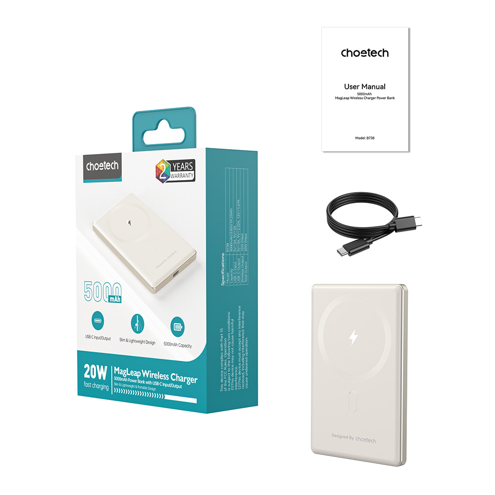 Power Bank B738 з магнітною зарядкою 5000mAh White Choetech Power Bank B738 з магнітною зарядкою 5000mAh White Choetech