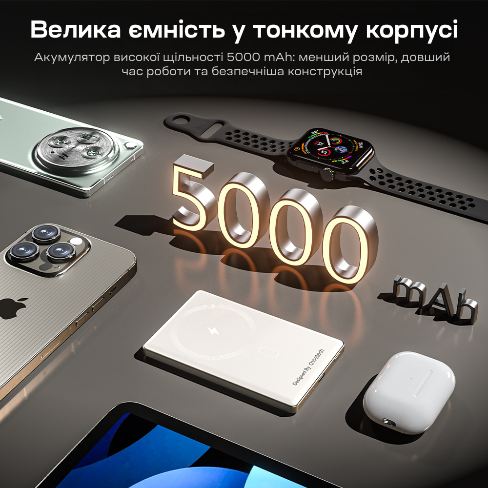 Power Bank B738 з магнітною зарядкою 5000mAh White Choetech Power Bank B738 з магнітною зарядкою 5000mAh White Choetech