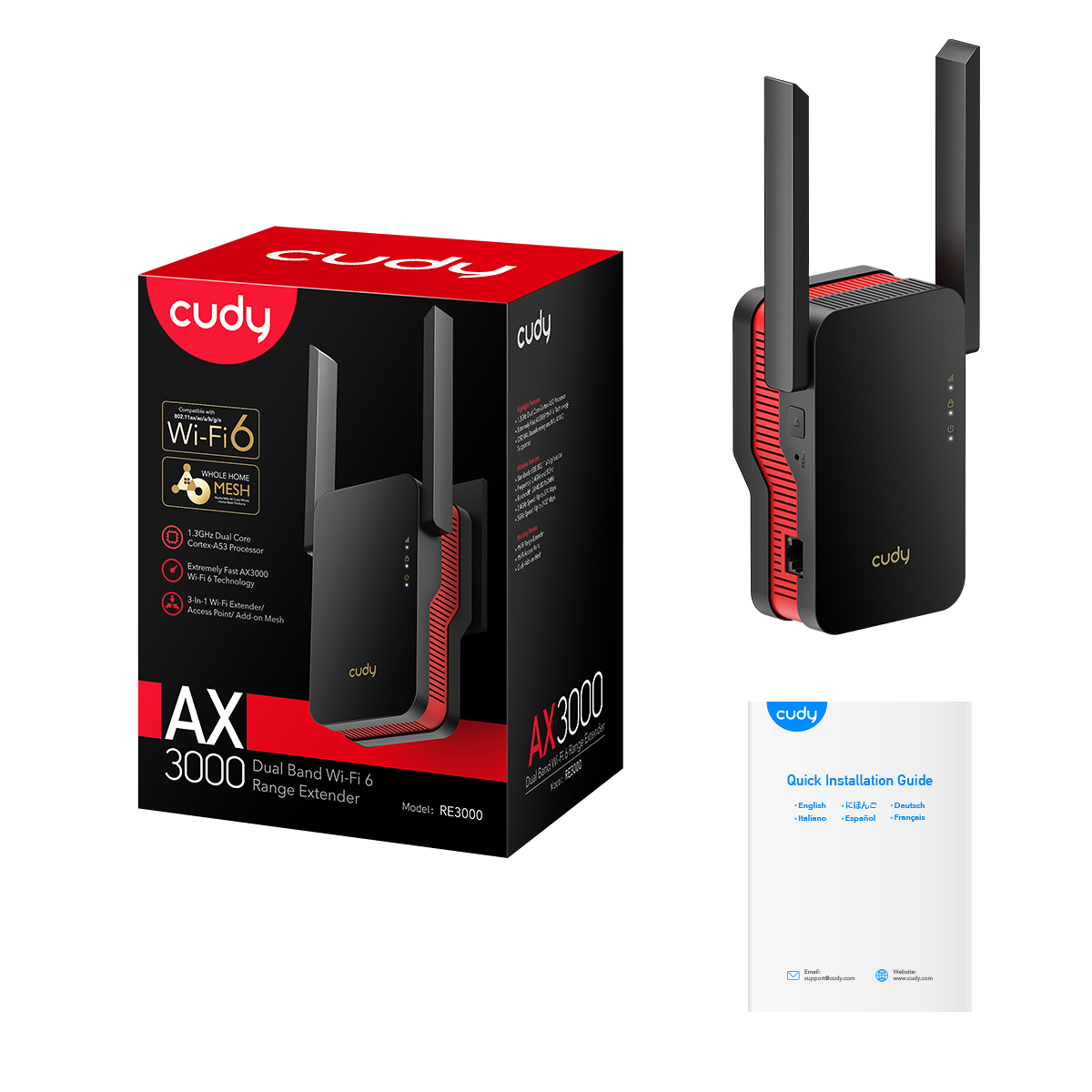 Ретранслятор RE3000 BLACK Wi-Fi 6, Mesh, Gigabit Ethernet Cudy Ретранслятор RE3000 BLACK Wi-Fi 6, Mesh, Gigabit Ethernet Cudy