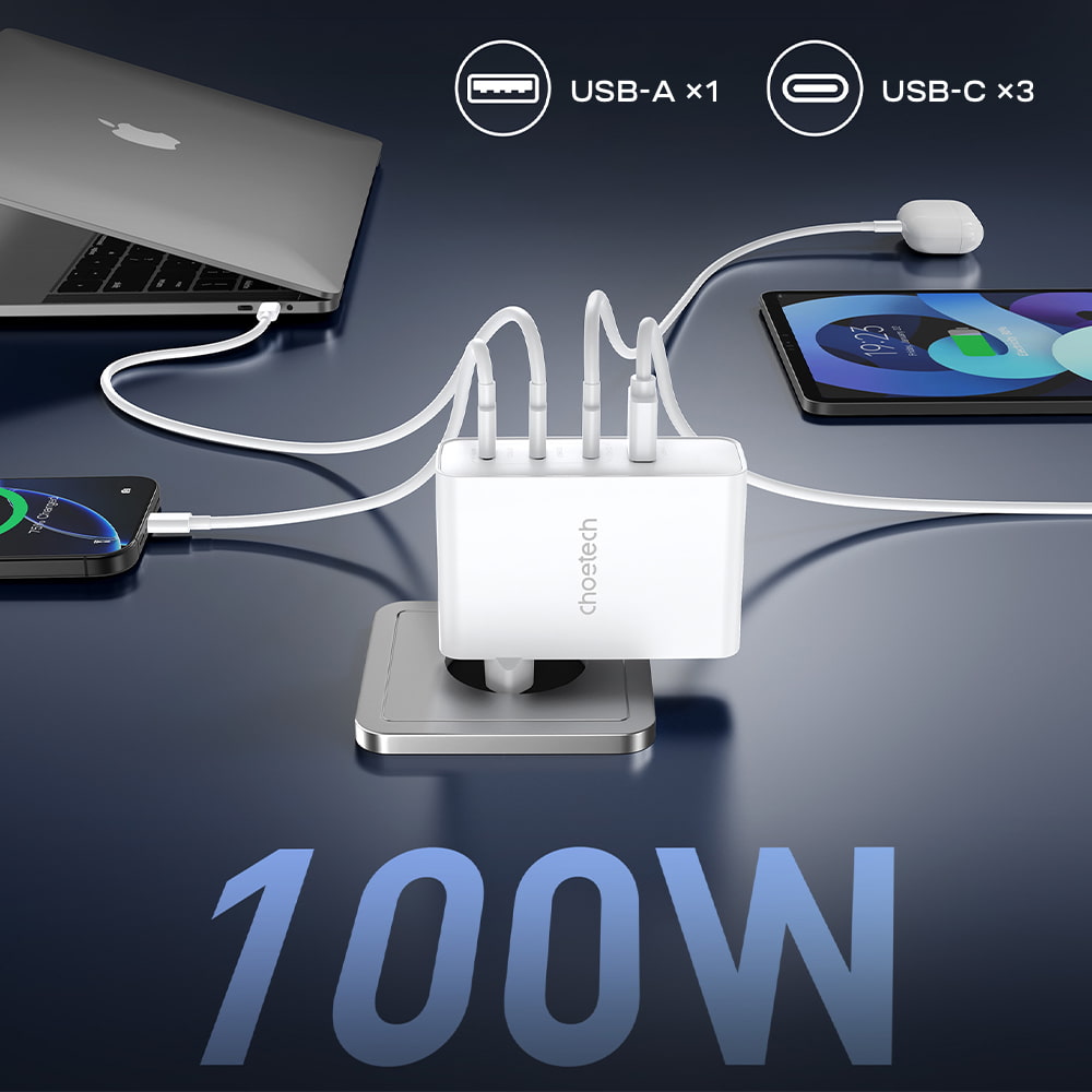 Адаптер PD9002 PD100W GAN A+3xC wall charger White Choetech Адаптер PD9002 PD100W GAN A+3xC wall charger White Choetech