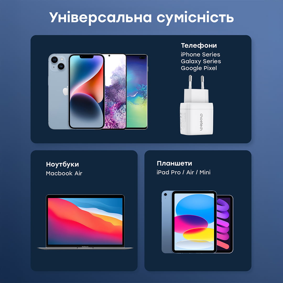 Адаптер PD6052 PD35W GAN A+C Display wall charger White Choetech
