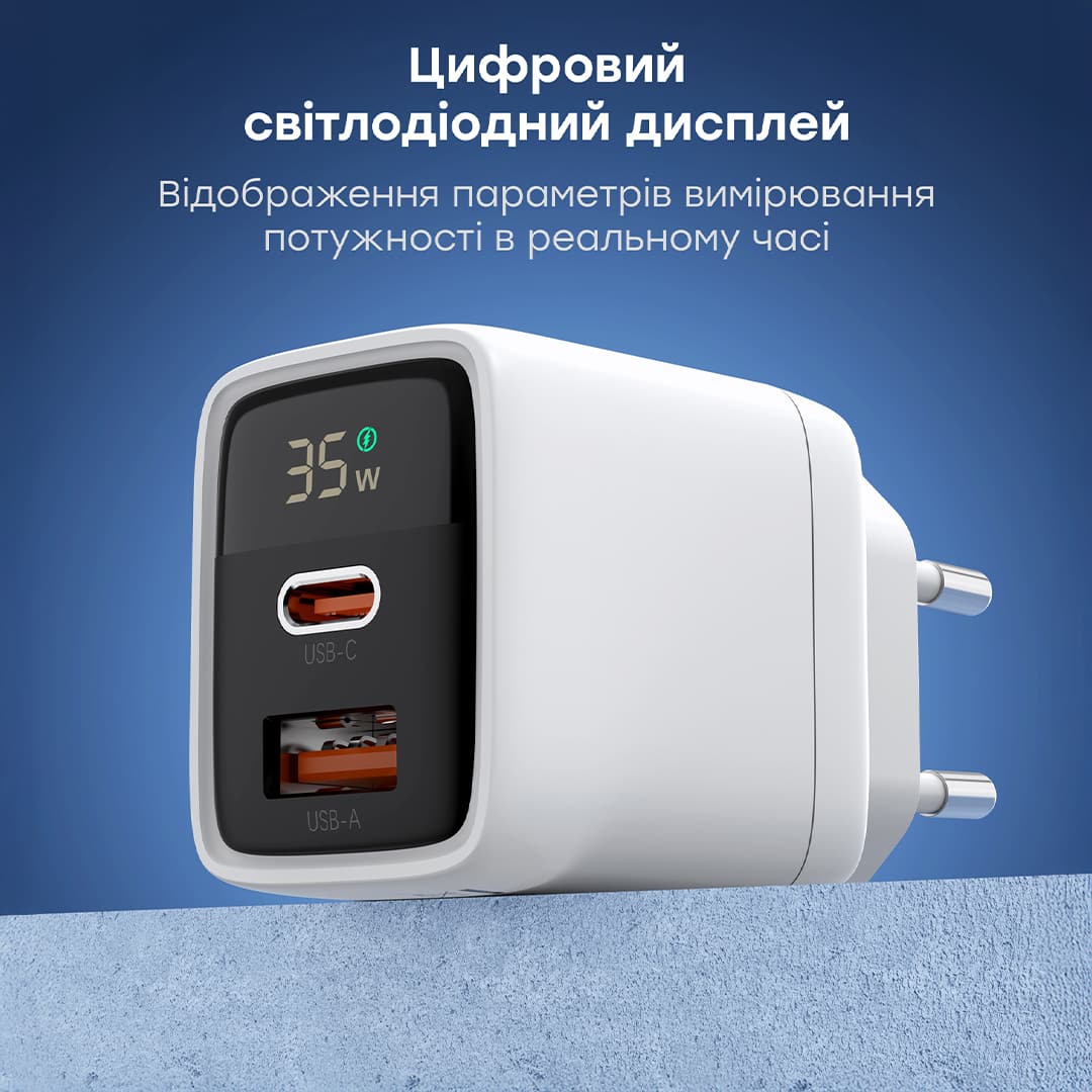 Адаптер PD6052 PD35W GAN A+C Display wall charger White Choetech