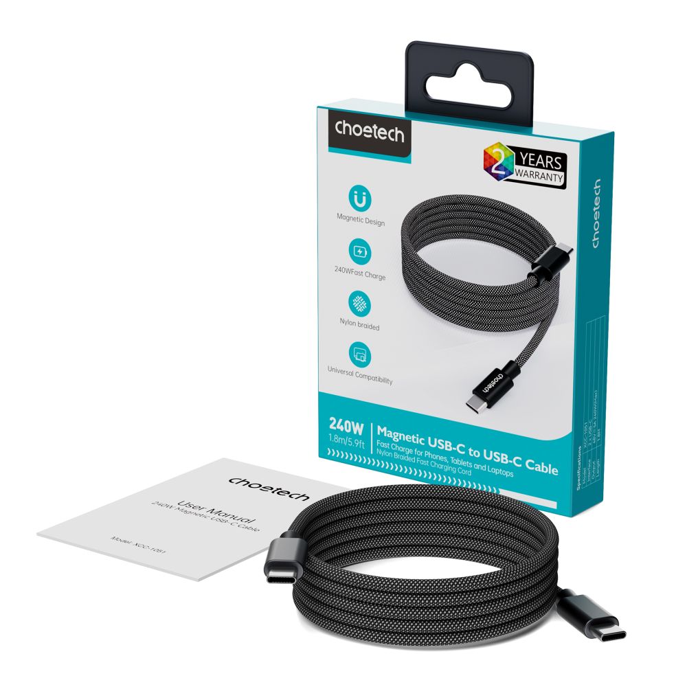 Кабель XCC-1051 USB-C to USB-C Magnetic PD3.1 240W 1.8m Black Choetech Кабель XCC-1051 USB-C to USB-C Magnetic PD3.1 240W 1.8m Black Choetech